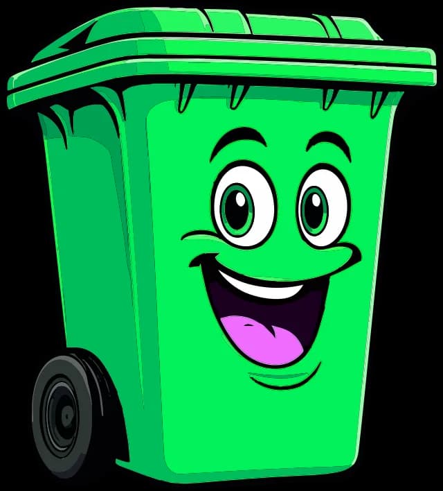 Illustration of the same green trash bin, cleaned and sanitized